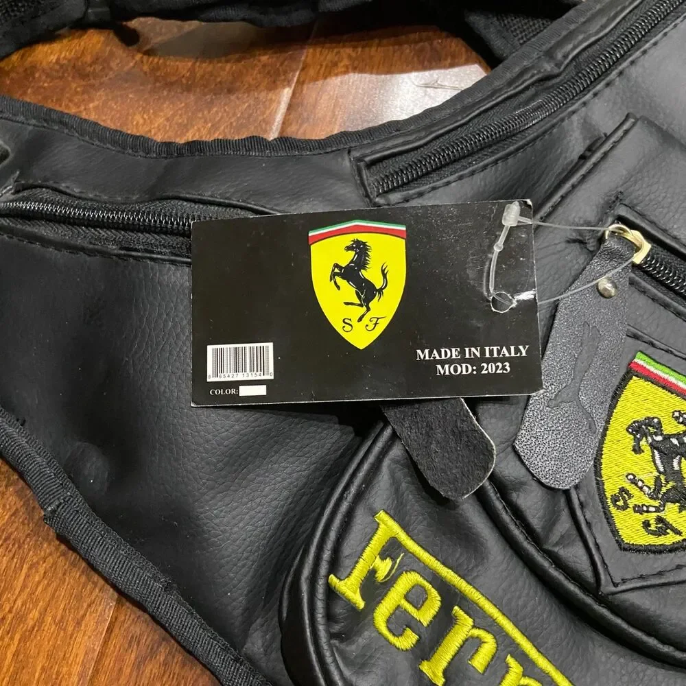 Ferrari Scuderia NWT Single Strap Leather Sling Bag Black Unisex One Size
